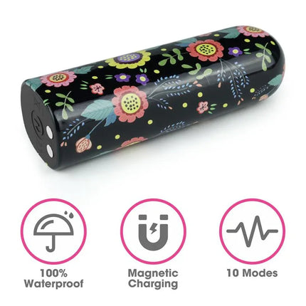 Vibrating Bullet Diana - floral design, 100% waterproof, magnetic charging, 10 modes for discreet pleasure on the go.
