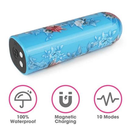 Vibrating Bullet Daphne with floral design, waterproof, magnetic charging, and 10 vibration modes for versatile pleasure.