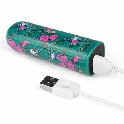 Vibrating Bullet Antheia with floral design and magnetic USB charger, compact and travel-friendly pleasure tool.