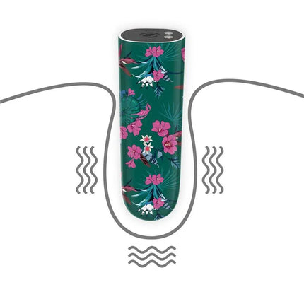 Vibrating Bullet Antheia with floral design, compact and portable, featuring powerful motor and magnetic USB charging for discreet use.