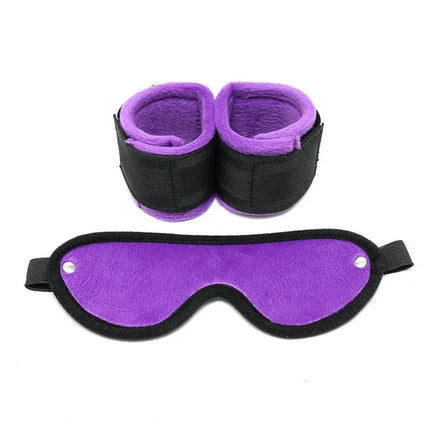 Handcuffs with Mask Adjustable Purple set featuring soft-nylon material, ideal for fantasy play and roleplay scenarios.