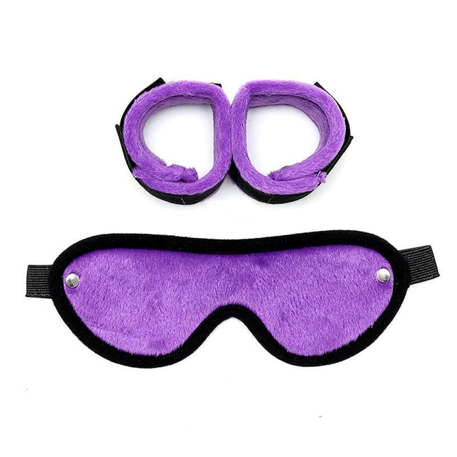 Handcuffs with Mask Adjustable Purple soft-nylon set for roleplay and fantasy scenarios with stylish purple finish.