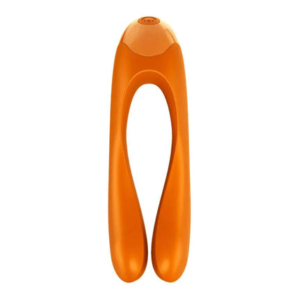 Vibe Candy Cane Orange compact vibrator made of body-safe silicone, designed for versatile use on body parts like clitoris and nipples.