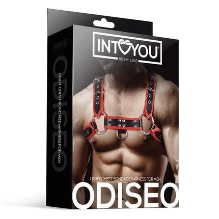 Odiseo Chest Bondage Harness for Men Vegan Leather in packaging from Intoyou collection.