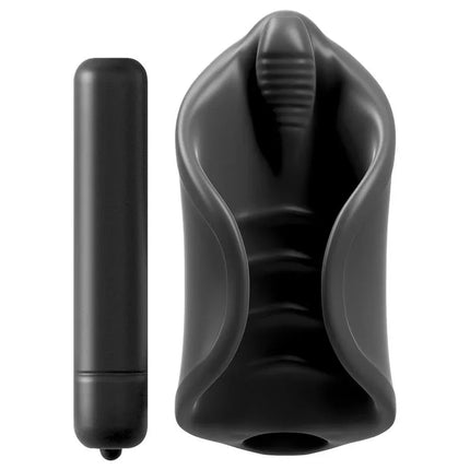 PDX Elite Vibrating Silicone Stimulator featuring a sleek, black design with textured interior for enhanced pleasure.