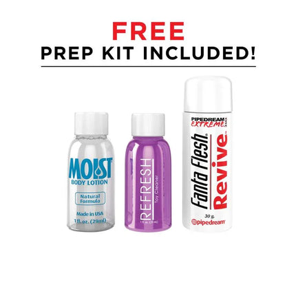 Free prep kit included with Moist body lotion, Refresh cleaner, and Fanta Flesh Revive for enhancing your pleasure experience.