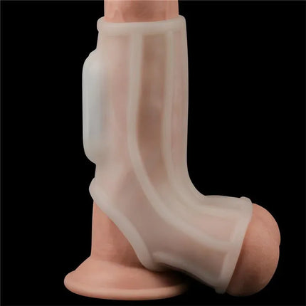 Ridge Knights Penis and Testicles Sleeve with Vibration for enhanced pleasure and sensation, featuring a soft, elastic design.
