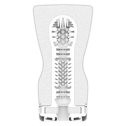 Interior view of the Masturbator Soft Tube Strong showing textured design for personalized pressure and suction control.
