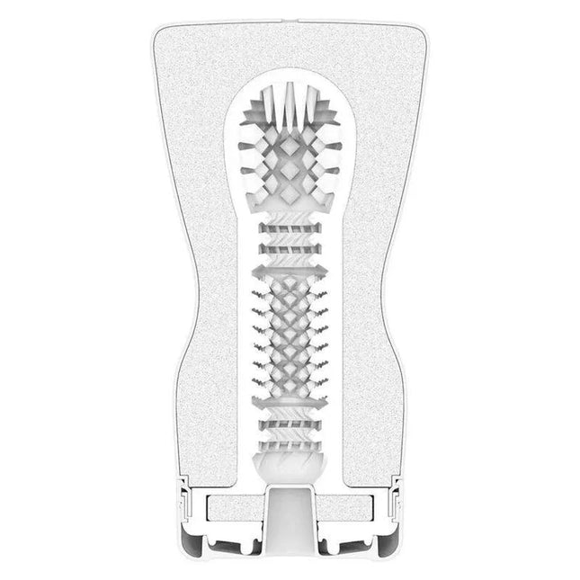 Interior view of the Masturbator Soft Tube Strong showing textured design for personalized pressure and suction control.