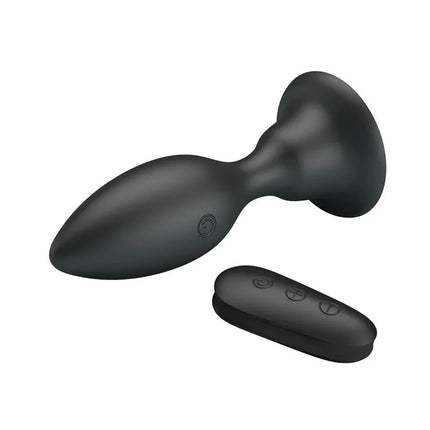 Vibrating Butt Plug with 12 function settings, ergonomic silicone design, and wireless remote control for personalized stimulation.