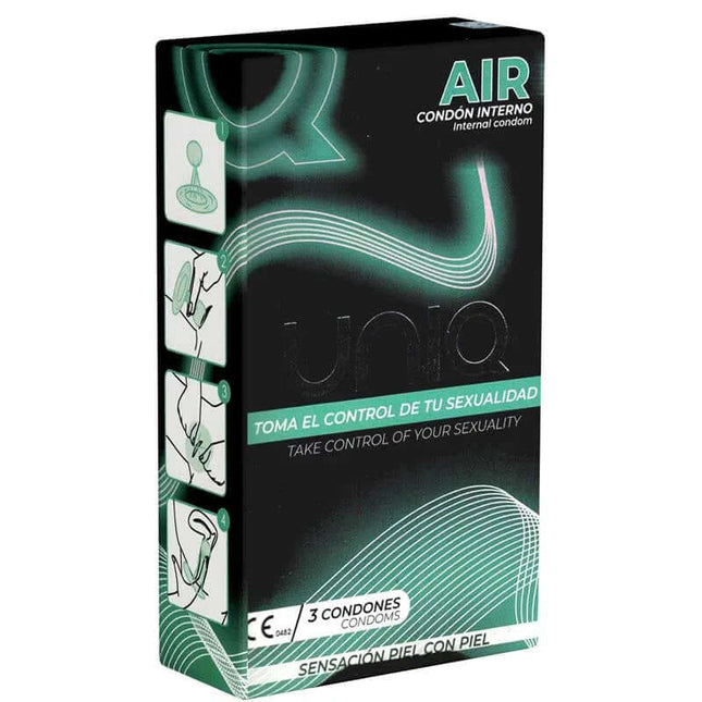 Box of Air Female Condoms without Latex 3 pcs showcasing discreet, latex-free protection.