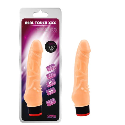 Vibe T-Skin 7.8? Flesh vibrator with soft lifelike texture, realistic design, and compact size for discreet pleasure.