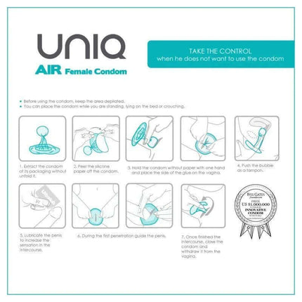 Instructions for using Uniq Air Female Condoms without Latex 3 pcs for effective protection.