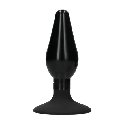 Butt Plug Set Pointed Large Suction Cup Black with ergonomic design, crafted from high-quality aluminum and silicone for anal play enthusiasts.