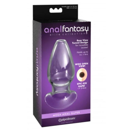 Butt Plug Mega Anal Gaper Clear in packaging from Anal Fantasy Elite Collection.