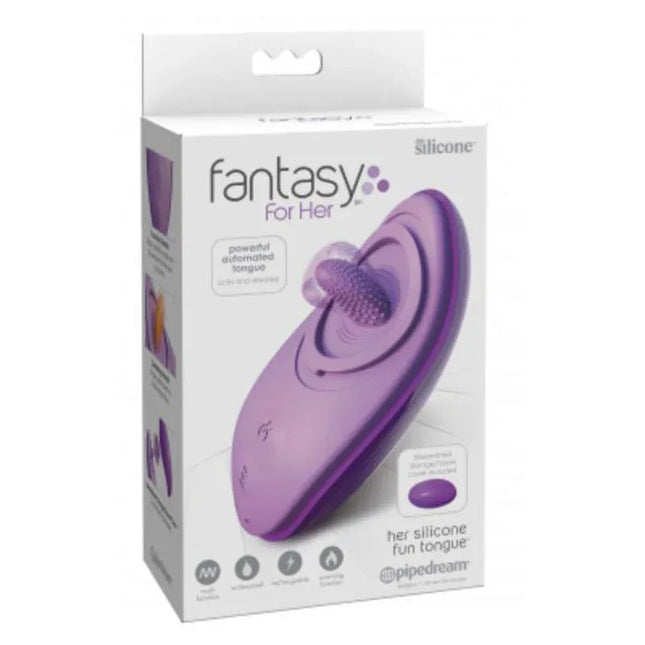 Fantasy For Her - Her Silicone Fun Tongue in packaging, premium silicone vibrator for personalized pleasure and intimate exploration.