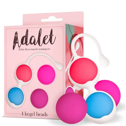 Kit 4 Kegel Balls Silicone set with color-coded weights for pelvic floor training displayed in packaging