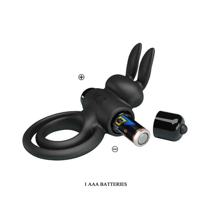 Vibrating Ring Vibrant Penis Ring III with bunny-shaped clitoral stimulator and battery compartment shown