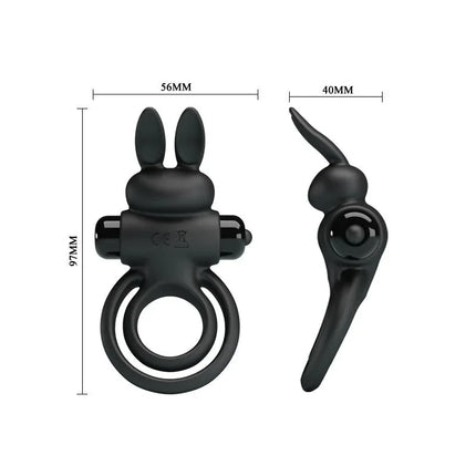 Vibrating Ring Vibrant Penis Ring III with bunny-shaped clitoral stimulator and dual silicone rings for enhanced pleasure.