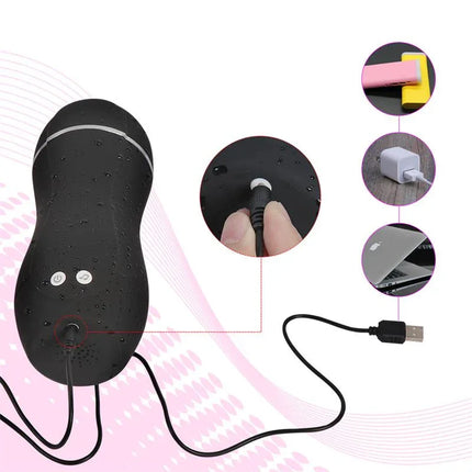 Vibrating Masturbator USB Tiny Man with USB connection and textured design for effective stimulation.