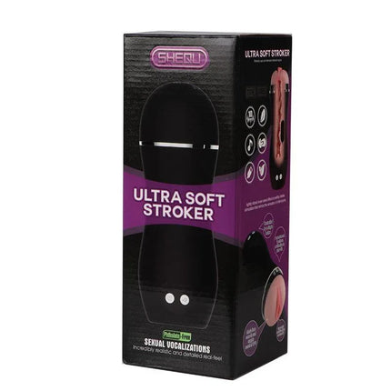 Ultra Soft Stroker packaging displaying features and design highlights.