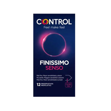 Finissimo Senso 12 Uds, ultra-thin condoms, Control brand packaging with 0.06mm design for enhanced sensitivity during intimate moments.