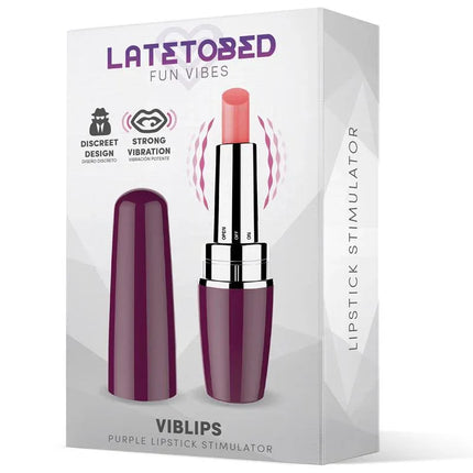 Viblips Lipstick Stimulator Purple box showing discreet design and strong vibration features.