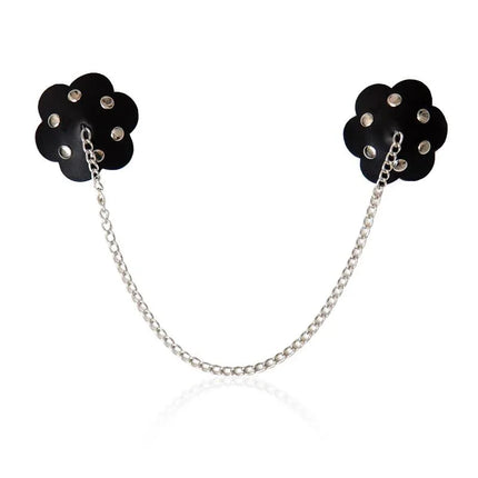 Self-adhesive Nipple Cover Flower Shaped with leather-like texture and chain, part of Latetobed Bdsm line for bold styling.