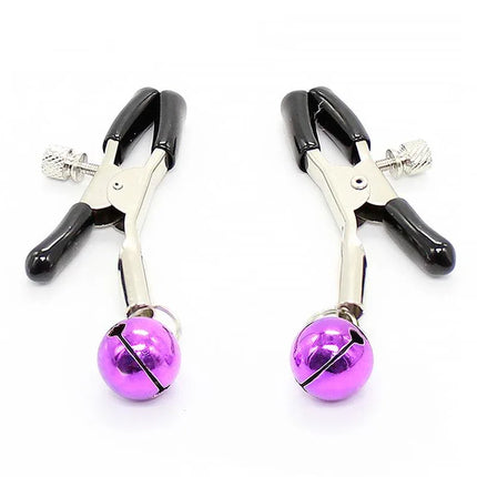 Nipple Clamps with Purple Bell featuring adjustable pressure and playful aesthetics for immersive BDSM play.