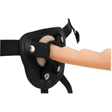 Harness with Dildo Cavelier featuring adjustable straps and removable rings for versatile use in intimate play.