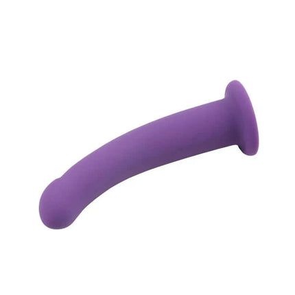 Dildo Bend Over M Purple silicone dildo, latex-free and phthalate-free, designed for harness use, 15 cm length, 3.3 cm diameter.