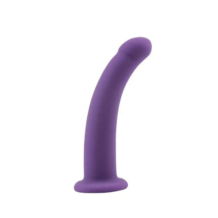 Purple Dildo Bend Over M made from 100% silicone, 15 cm x 3.3 cm, for harness compatibility and body-safe play.
