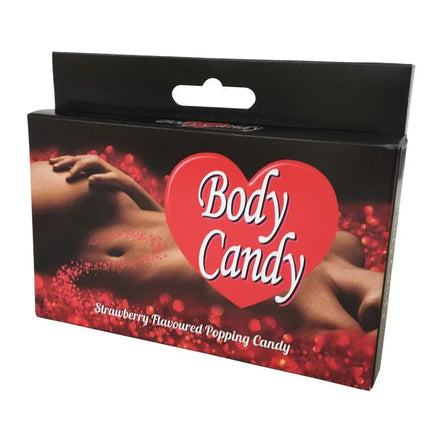 Box of Popping Candy Strawberry Flavor Body Candy 2x16gr for enhancing intimate moments with strawberry flavor.