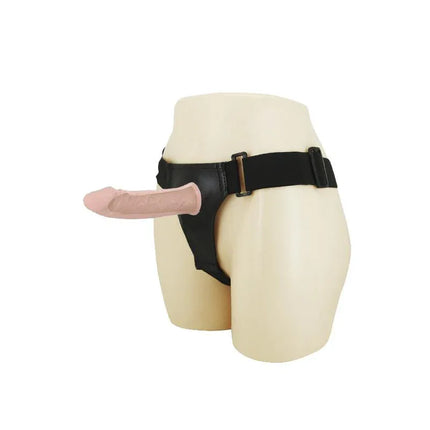Hollow Strap-on with Vibration 15.5 x 4.2 cm Flesh, realistic lifelike dildo attached to adjustable harness for couples' intimacy