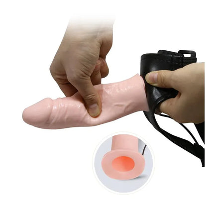 Hollow Strap-on with Vibration 15.5 x 4.2 cm Flesh showing lifelike design and harness attachment