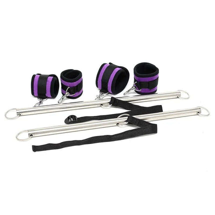 Double Spreader Bar with Suffs Adjustable Purple with soft cuffs and chromed metal bars for restraint play.