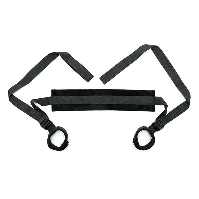Enhancer Set Adjustable Black collar and wrist restraint set with cushioned straps for secure and comfortable restraint play.