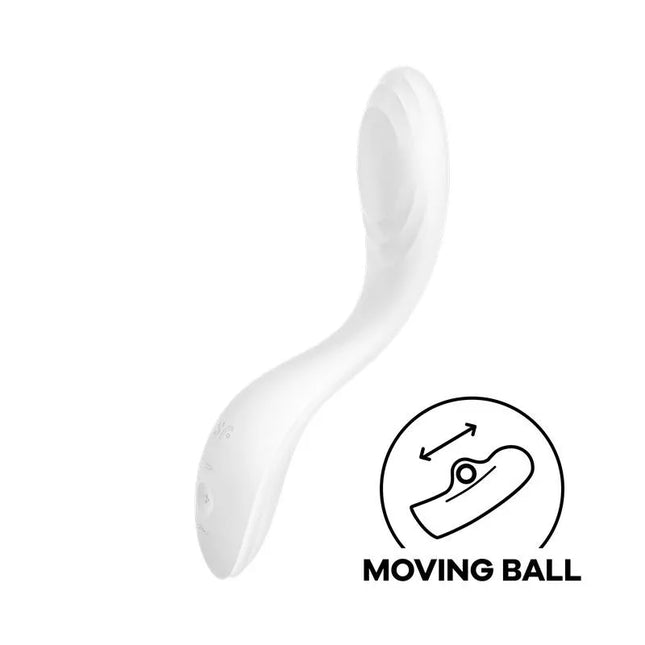 Rrrolling Pleasure White ergonomic design with moving ball, crafted for G-spot stimulation and comfort, featuring 12 vibrations and 7 speeds.