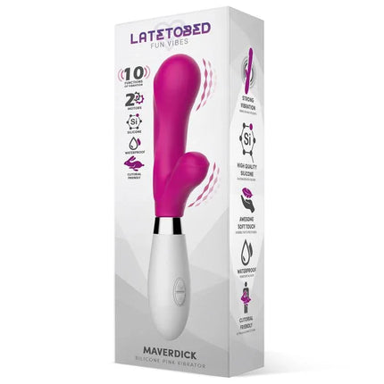 Maverdick Silicone Vibe Pink in packaging with dual-motor ergonomic design for enhanced clitoral stimulation and user-friendly control.