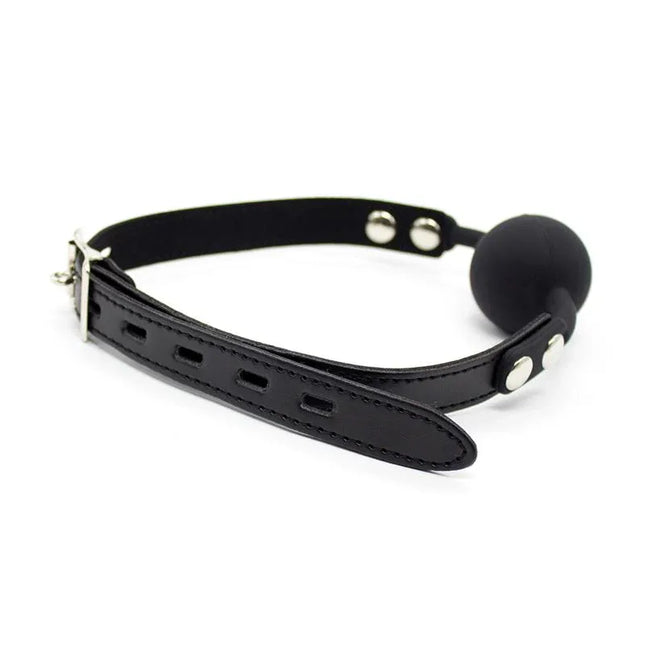 Silicona Ball Gag 4 cm with Padlock Black featuring adjustable strap and comfortable silicone for secure restraint.