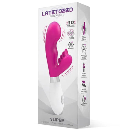 Box of Sliper Rabbit Vibe Silicone Pink vibrator with ergonomic design and clitoral stimulator.