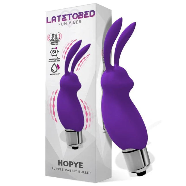 Hopye Rabbit Vibrating Bullet Silicone Purple with rabbit-ear design for precise stimulation, soft silicone for long-lasting pleasure.
