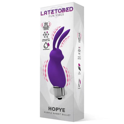 Hopye Rabbit Vibrating Bullet Silicone Purple in packaging by LatetoBed Fun Vibes