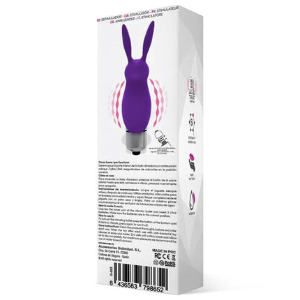 Packaging of Hopye Rabbit Vibrating Bullet Silicone Purple with distinctive rabbit-ear design for precise stimulation.