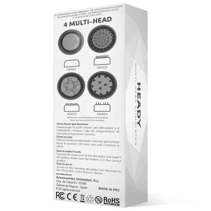 Packaging of Heady Stimulator Multi-Head Black showing 4 interchangeable heads.