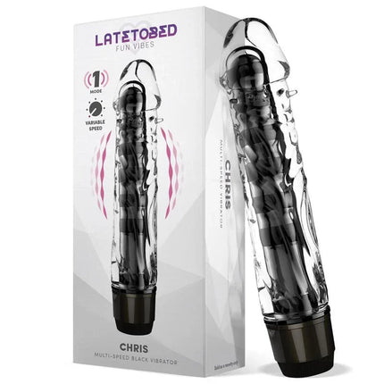 Chris Multi-Speed Vibe Black in packaging with a semi-realistic design for solo and shared pleasure.