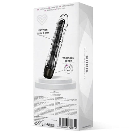 Packaging of Chris Multi-Speed Vibe Black vibrator featuring ergonomic design and multi-speed options.