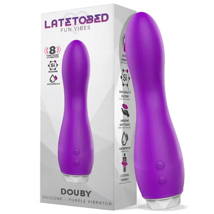 Douby Vibe Silicone Purple vibrator with 8 vibration functions in sleek packaging
