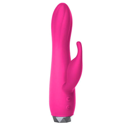 Couby Silicone Rabbit Vibe Pink with clitoral stimulator and 8 vibration functions in vibrant pink silicone.