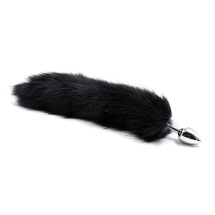 Metal Butt Plug Foxy Tail Velvet Touch 40 cm Black with luxe velvet-touch and solid metal core for intense stimulation.